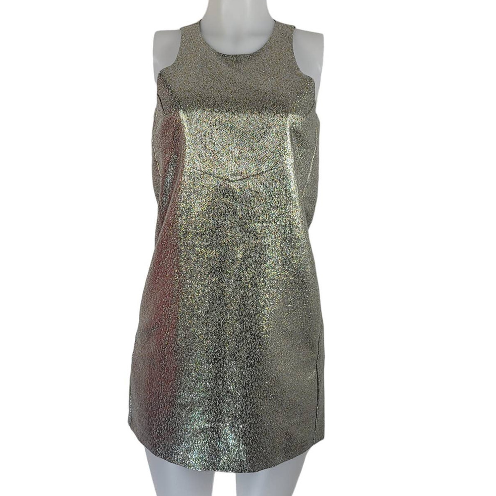 I State Stunning Party Cruise Travel Gold Shimmer Sleeveless Back Zip Dress S